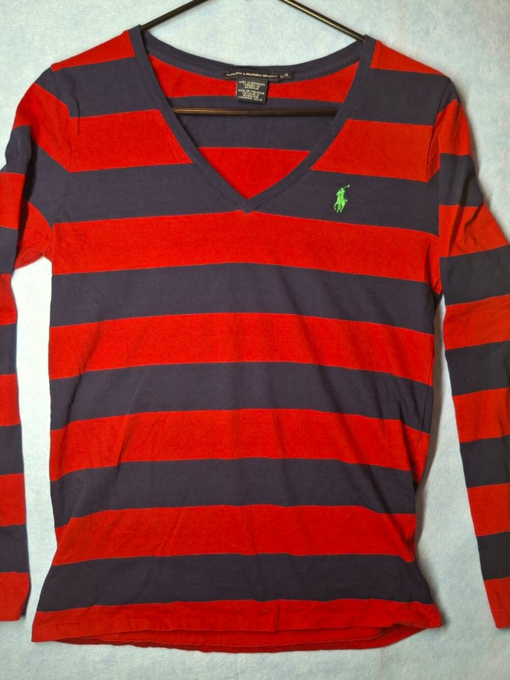 Ralph Lauren Sport, Women's Large red/navy striped, long sleeve top, size L